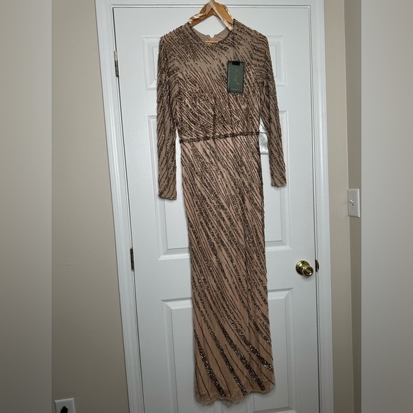 MAC DUGGAL embellished long sleeve column gown in mocha 12 NWT - Picture 9 of 11